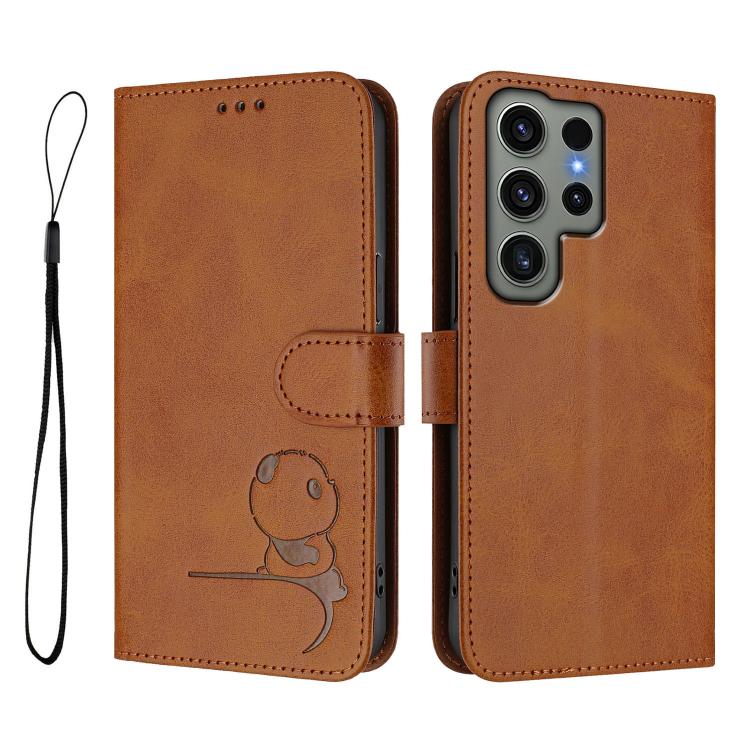 For Samsung Galaxy S23 Ultra 5G Litter Panda Embossing RFID Leather Phone Case with Lanyard