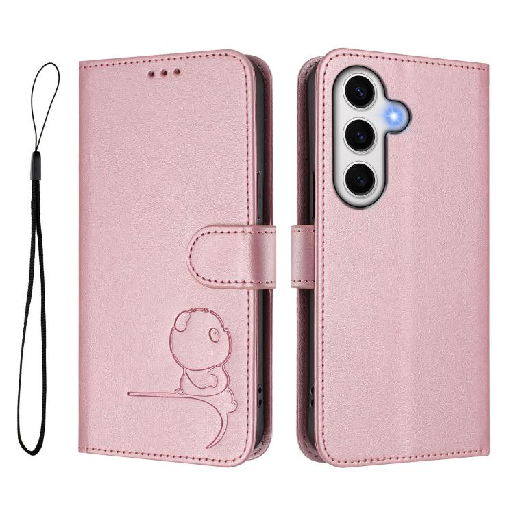 For Samsung Galaxy S24 FE 5G Litter Panda Embossing RFID Leather Phone Case with Lanyard