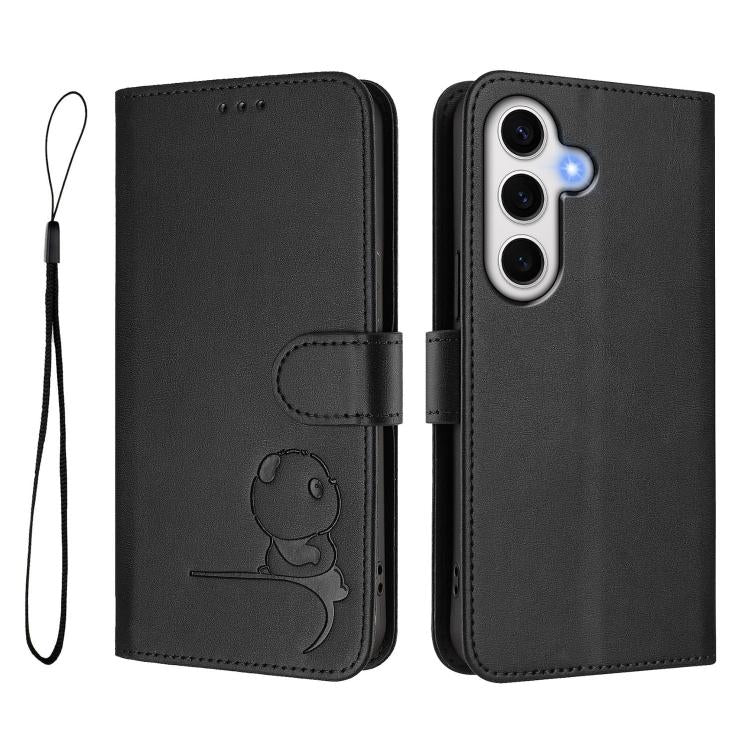 For Samsung Galaxy S24 FE 5G Litter Panda Embossing RFID Leather Phone Case with Lanyard