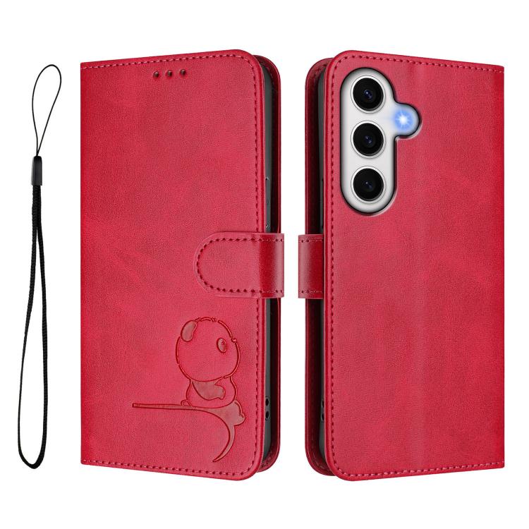 For Samsung Galaxy S24 FE 5G Litter Panda Embossing RFID Leather Phone Case with Lanyard