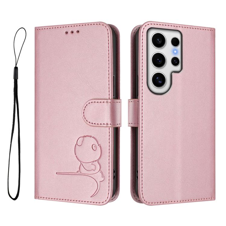 For Samsung Galaxy S24 Ultra 5G Litter Panda Embossing RFID Leather Phone Case with Lanyard