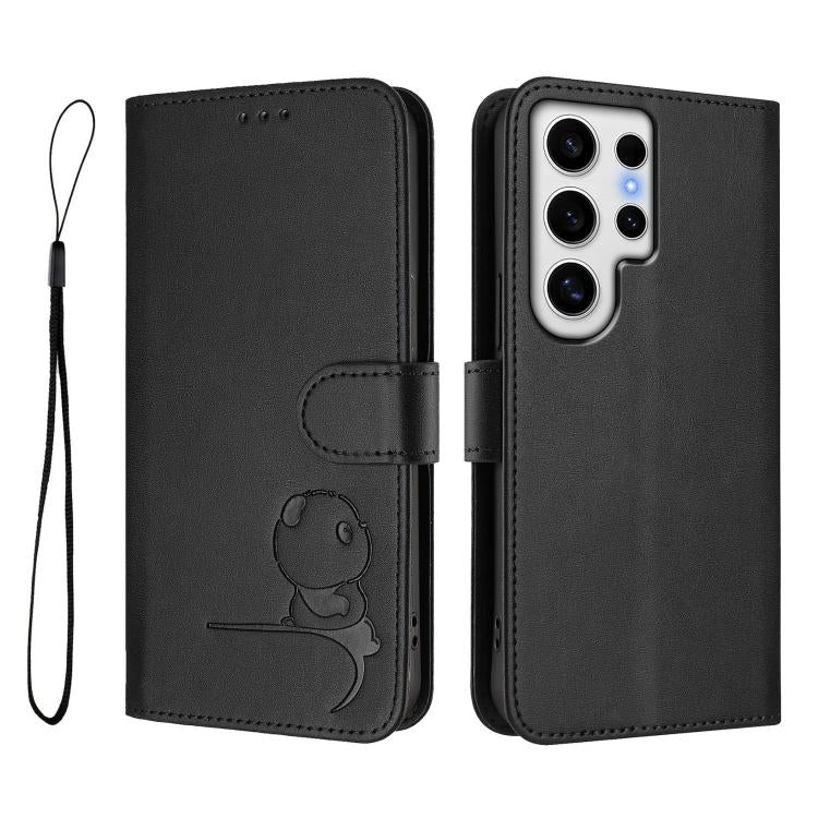 For Samsung Galaxy S24 Ultra 5G Litter Panda Embossing RFID Leather Phone Case with Lanyard