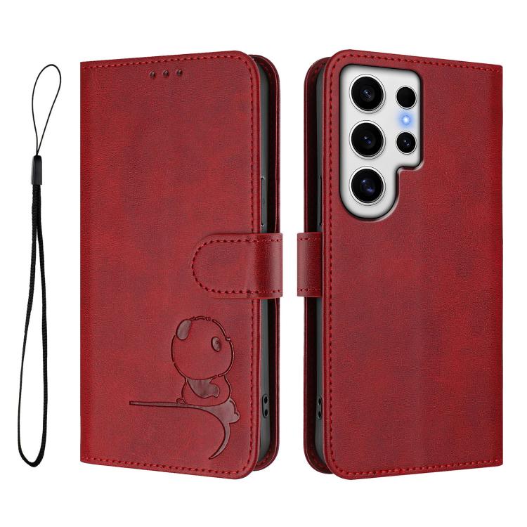 For Samsung Galaxy S24 Ultra 5G Litter Panda Embossing RFID Leather Phone Case with Lanyard