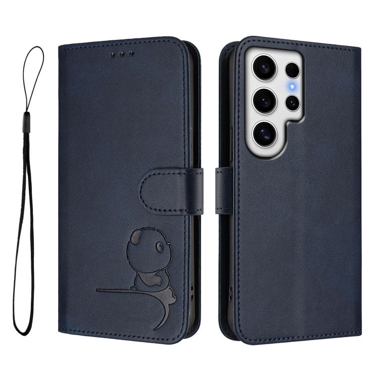 For Samsung Galaxy S24 Ultra 5G Litter Panda Embossing RFID Leather Phone Case with Lanyard