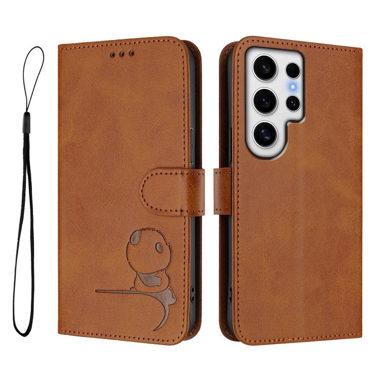 For Samsung Galaxy S24 Ultra 5G Litter Panda Embossing RFID Leather Phone Case with Lanyard