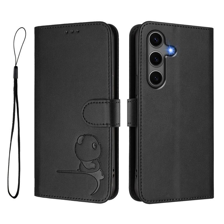 For Samsung Galaxy S25+ / S24+ 5G Litter Panda Embossing RFID Leather Phone Case with Lanyard