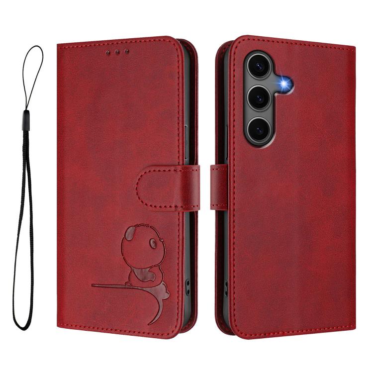 For Samsung Galaxy S25+ / S24+ 5G Litter Panda Embossing RFID Leather Phone Case with Lanyard