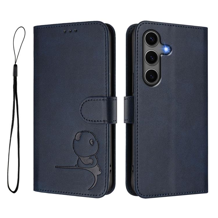 For Samsung Galaxy S25+ / S24+ 5G Litter Panda Embossing RFID Leather Phone Case with Lanyard
