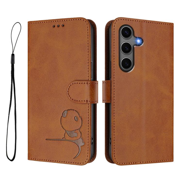 For Samsung Galaxy S25+ / S24+ 5G Litter Panda Embossing RFID Leather Phone Case with Lanyard