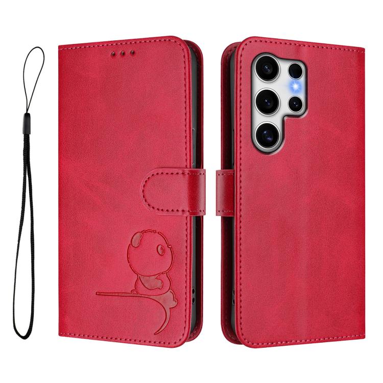 For Samsung Galaxy S25 Ultra 5G Litter Panda Embossing RFID Leather Phone Case with Lanyard