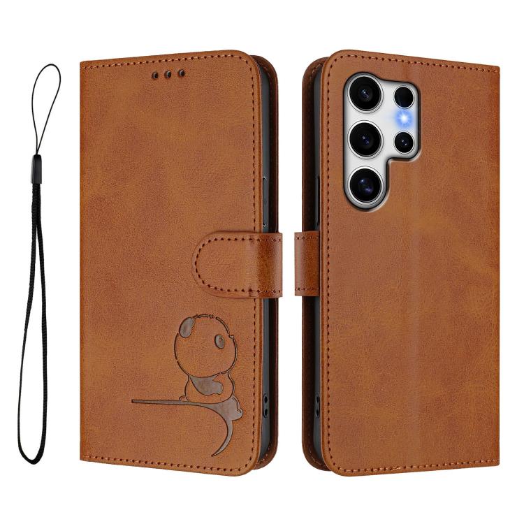 For Samsung Galaxy S25 Ultra 5G Litter Panda Embossing RFID Leather Phone Case with Lanyard