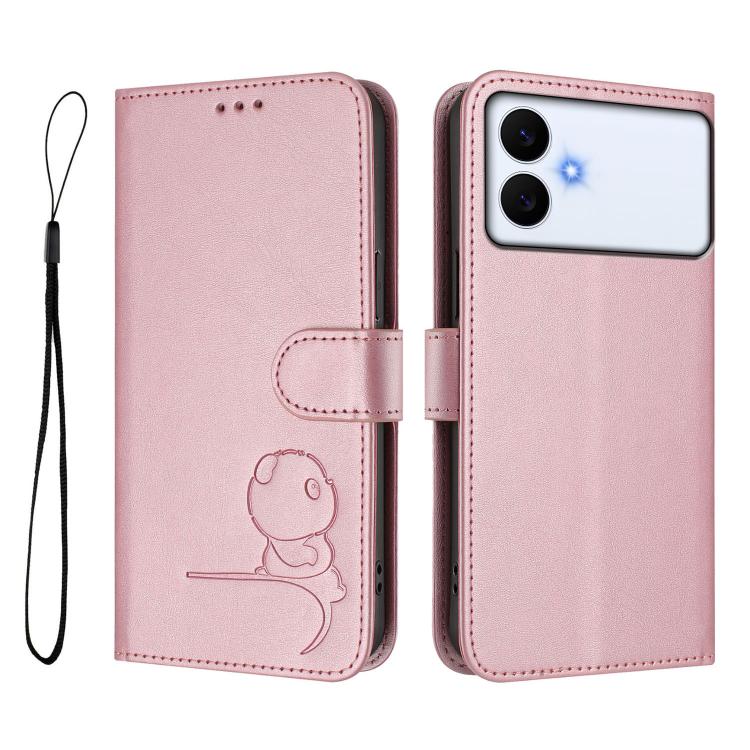 For Samsung Galaxy S26 Edge 5G Litter Panda Embossing RFID Leather Phone Case with Lanyard