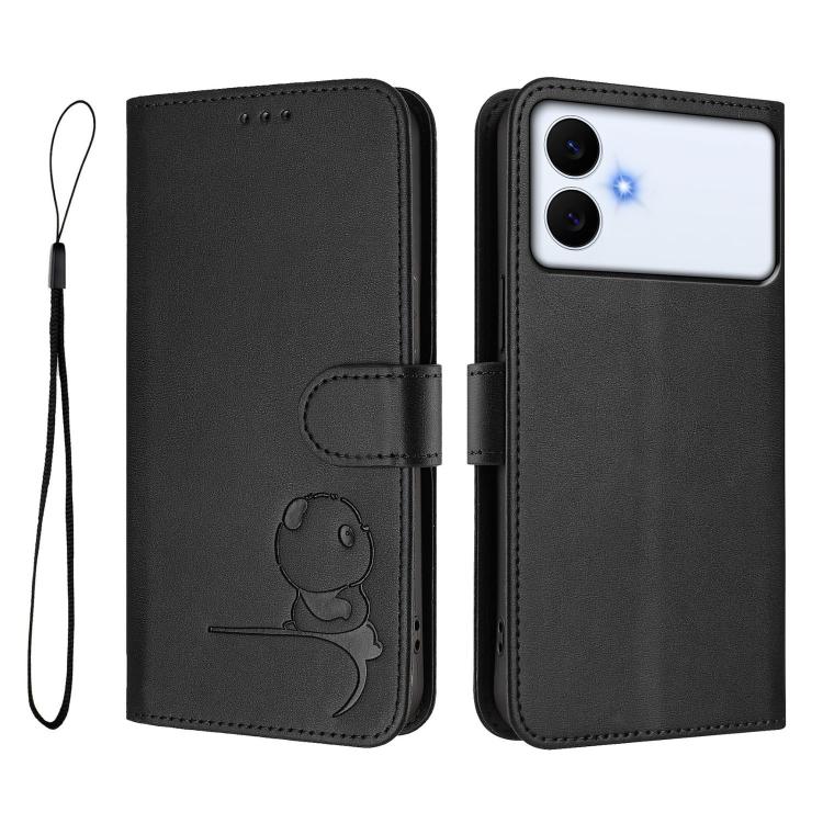 For Samsung Galaxy S26 Edge 5G Litter Panda Embossing RFID Leather Phone Case with Lanyard