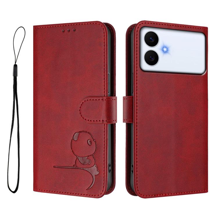 For Samsung Galaxy S26 Edge 5G Litter Panda Embossing RFID Leather Phone Case with Lanyard