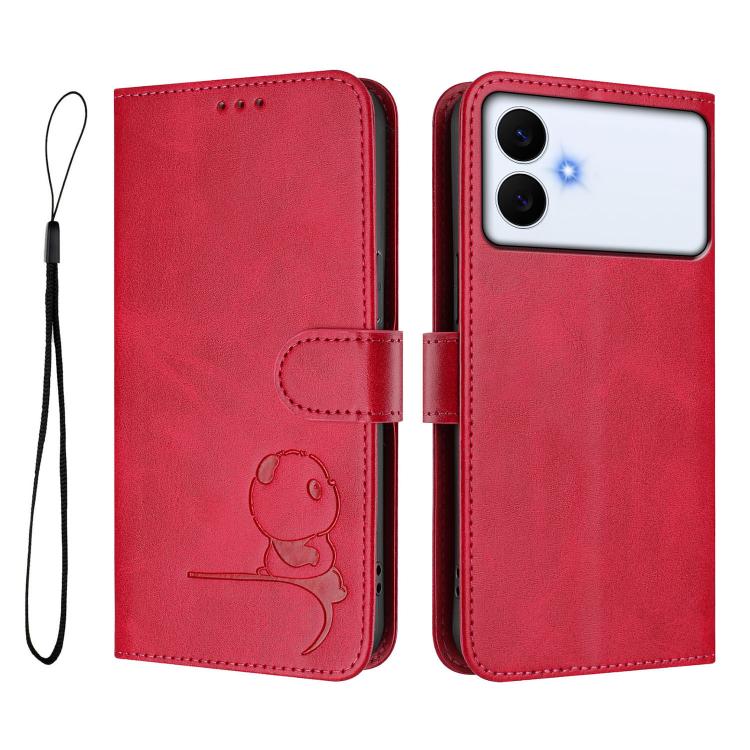 For Samsung Galaxy S26 Edge 5G Litter Panda Embossing RFID Leather Phone Case with Lanyard