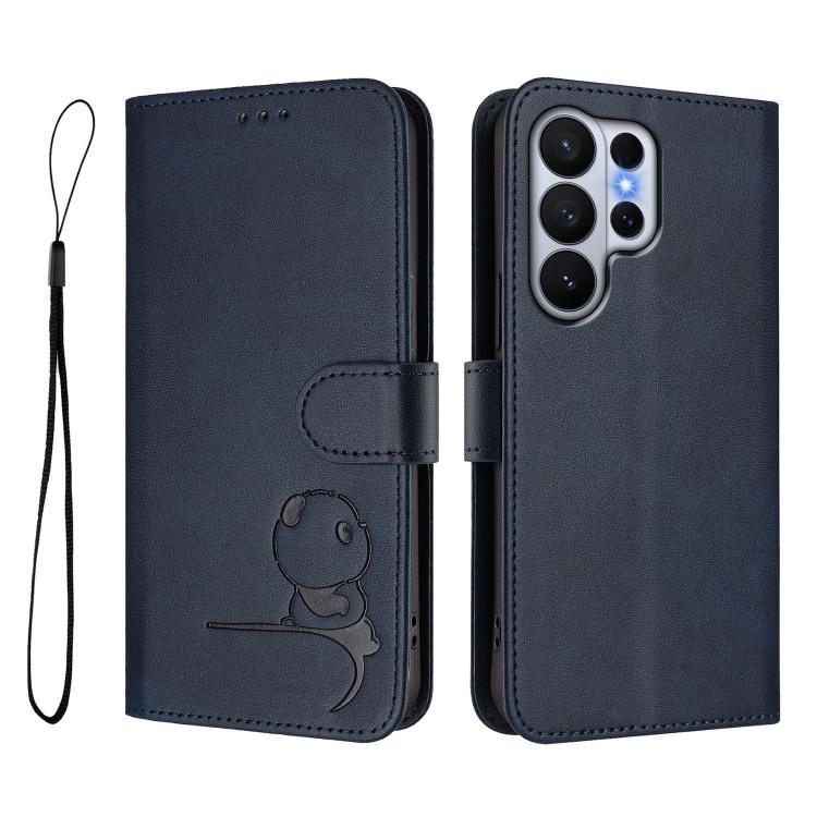 For Samsung Galaxy S26 Ultra 5G Litter Panda Embossing RFID Leather Phone Case with Lanyard
