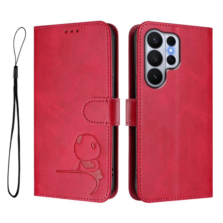 For Samsung Galaxy S26 Ultra 5G Litter Panda Embossing RFID Leather Phone Case with Lanyard