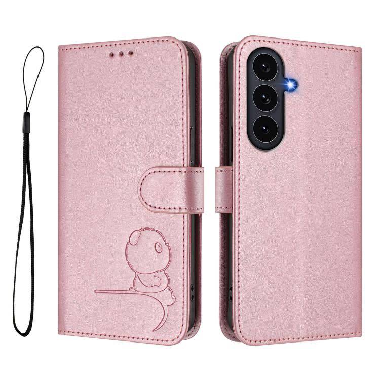 For Galaxy S26 FE 5G Litter Panda Embossing RFID Leather Phone Case with Lanyard