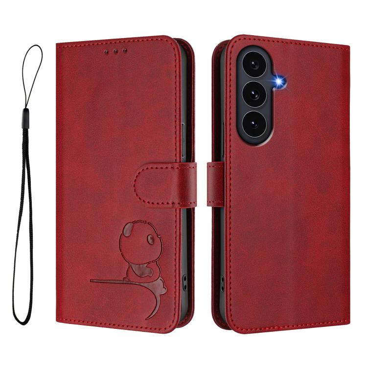 For Galaxy S26 FE 5G Litter Panda Embossing RFID Leather Phone Case with Lanyard