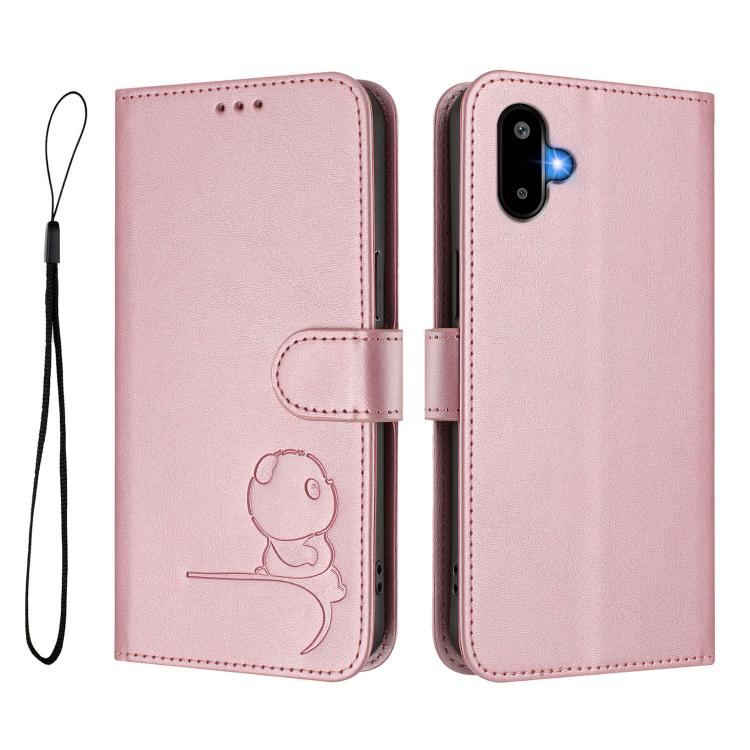 For Samsung Galaxy F06 5G / M06 5G Litter Panda Embossing RFID Leather Phone Case with Lanyard