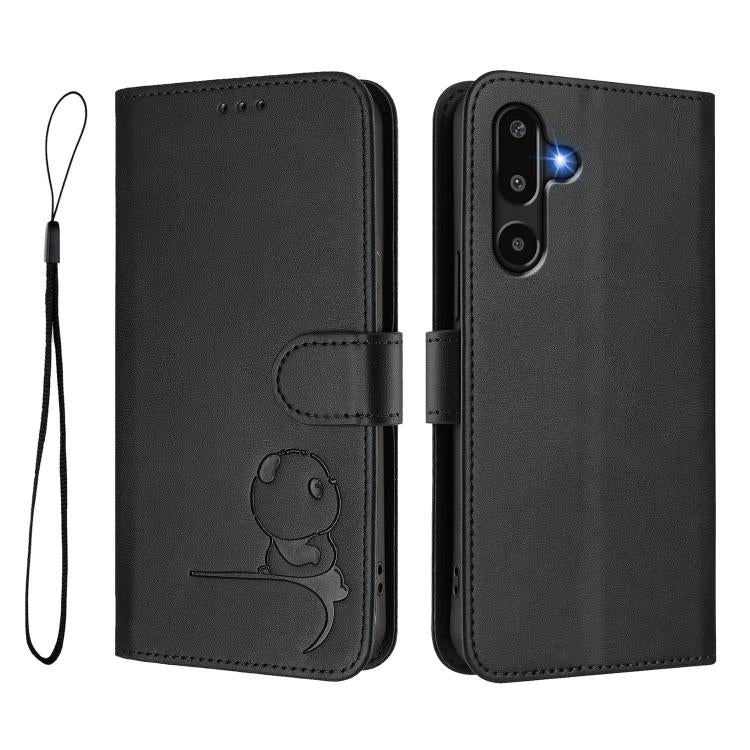 For Samsung Galaxy F16 5G / M16 5G Litter Panda Embossing RFID Leather Phone Case with Lanyard