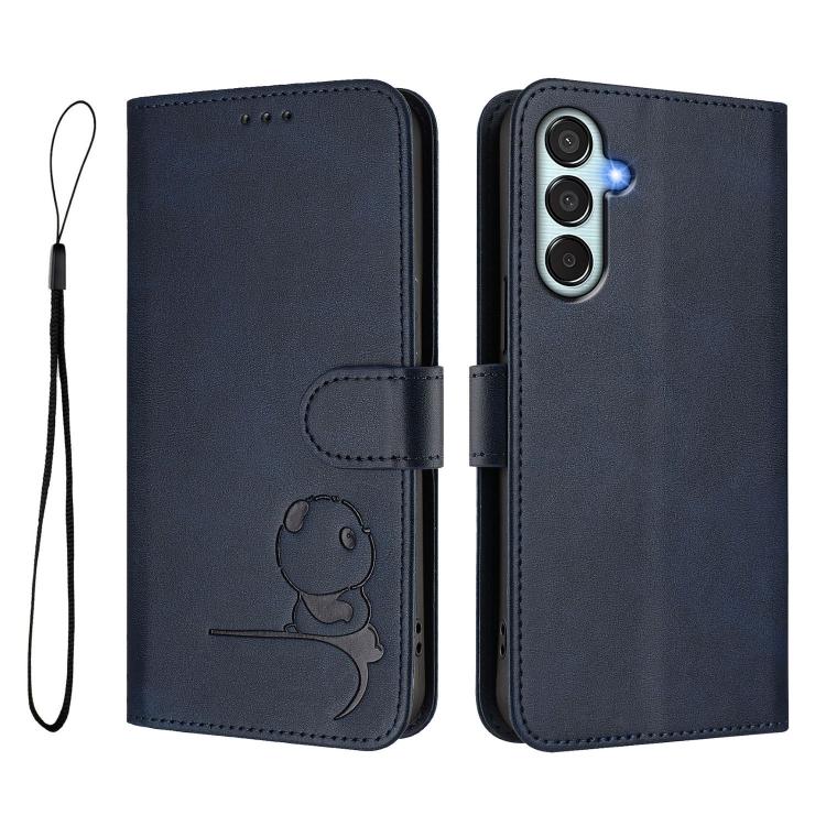 For Samsung Galaxy M35 5G Litter Panda Embossing RFID Leather Phone Case with Lanyard