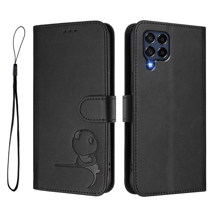 For Samsung Galaxy M53 5G Litter Panda Embossing RFID Leather Phone Case with Lanyard