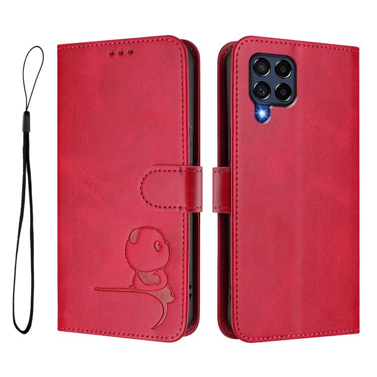 For Samsung Galaxy M53 5G Litter Panda Embossing RFID Leather Phone Case with Lanyard