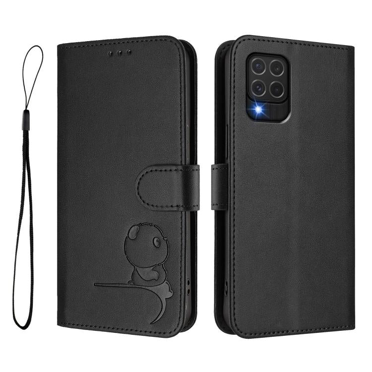 For Samsung Galaxy M62 / F62 4G Litter Panda Embossing RFID Leather Phone Case with Lanyard