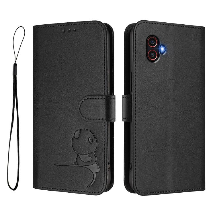 For Samsung Galaxy XCover6 Pro Litter Panda Embossing RFID Leather Phone Case with Lanyard