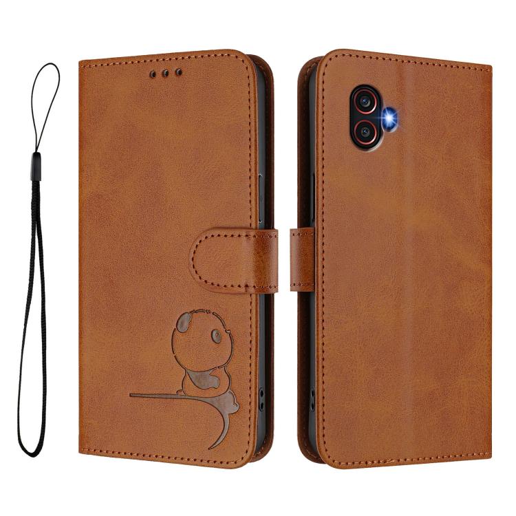 For Samsung Galaxy XCover6 Pro Litter Panda Embossing RFID Leather Phone Case with Lanyard