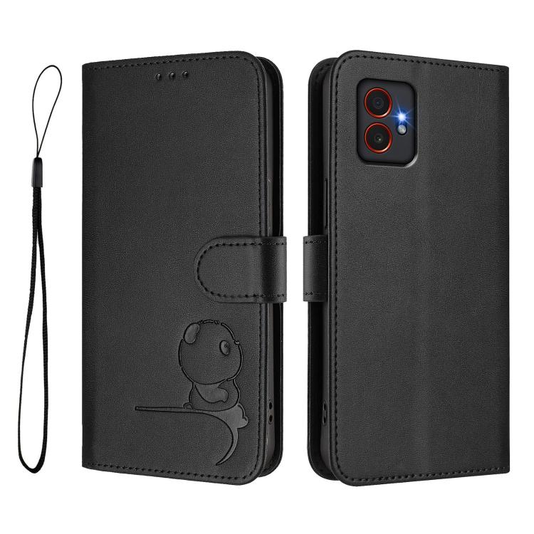 For Samsung Galaxy XCover7 Pro Litter Panda Embossing RFID Leather Phone Case with Lanyard