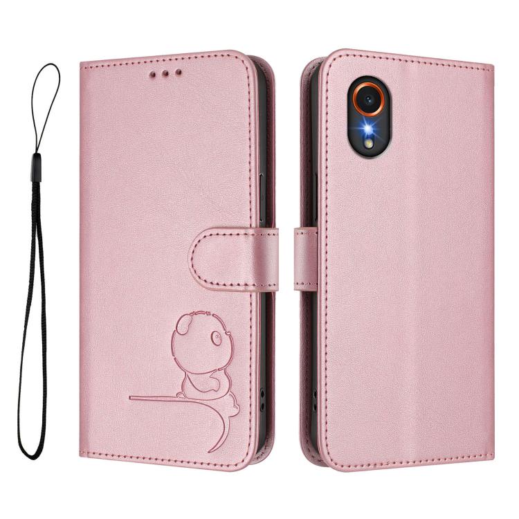 For Samsung Galaxy XCover7 Litter Panda Embossing RFID Leather Phone Case with Lanyard