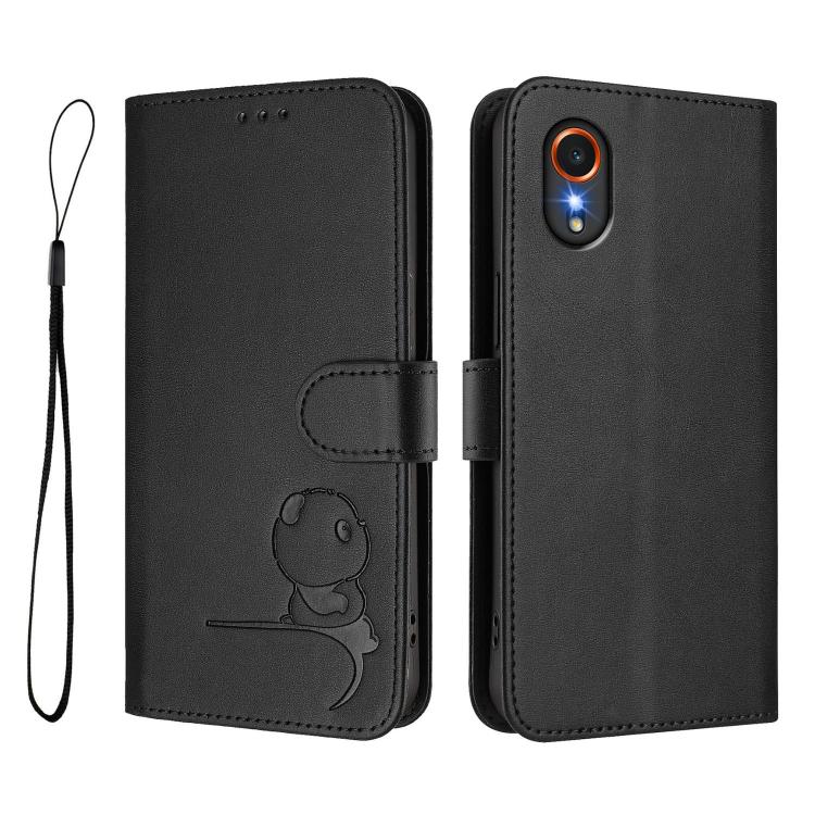 For Samsung Galaxy XCover7 Litter Panda Embossing RFID Leather Phone Case with Lanyard