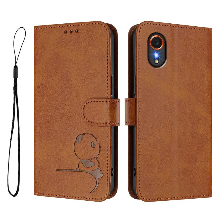For Samsung Galaxy XCover7 Litter Panda Embossing RFID Leather Phone Case with Lanyard