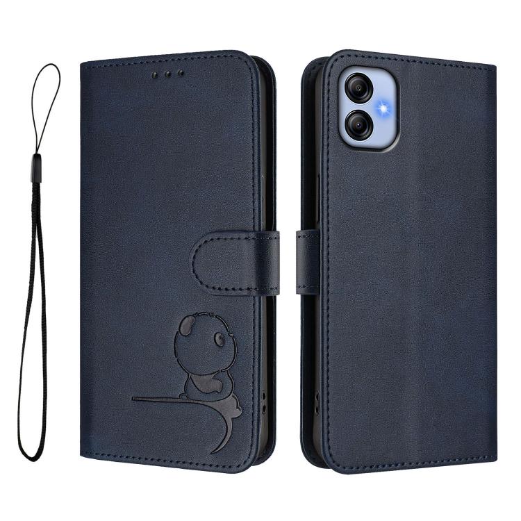 For Samsung Galaxy A04e / F04 / M04 Litter Panda Embossing RFID Leather Phone Case with Lanyard