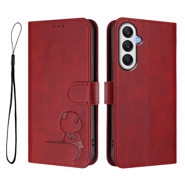 For Samsung Galaxy A05s 4G / F14 4G Litter Panda Embossing RFID Leather Phone Case with Lanyard