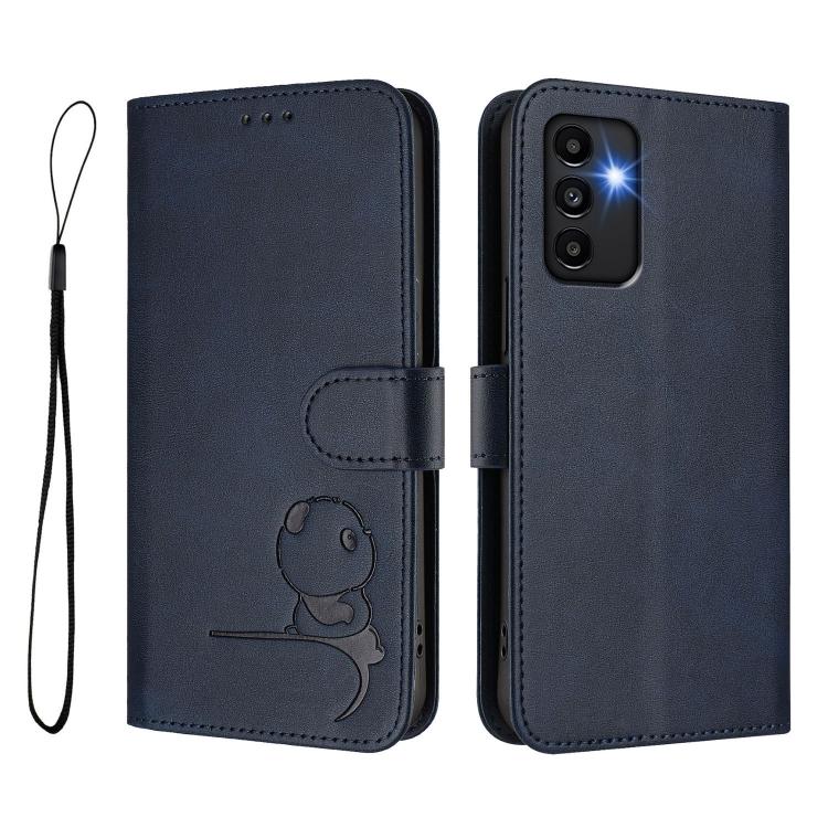For Samsung Galaxy A13 5G / 4G Litter Panda Embossing RFID Leather Phone Case with Lanyard