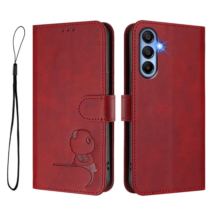 For Samsung Galaxy A15 5G / 4G Litter Panda Embossing RFID Leather Phone Case with Lanyard