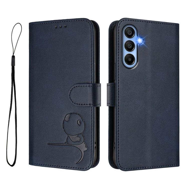 For Samsung Galaxy A15 5G / 4G Litter Panda Embossing RFID Leather Phone Case with Lanyard