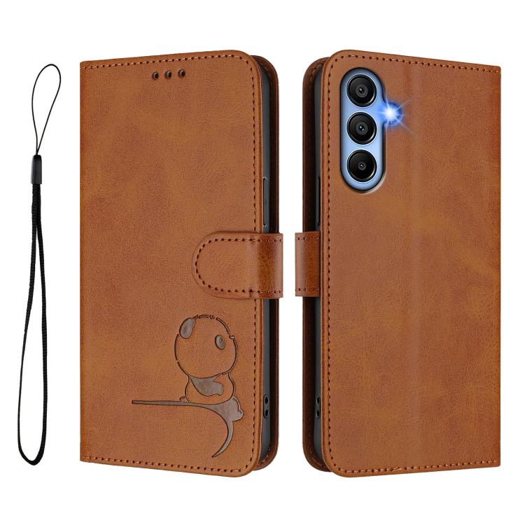 For Samsung Galaxy A15 5G / 4G Litter Panda Embossing RFID Leather Phone Case with Lanyard