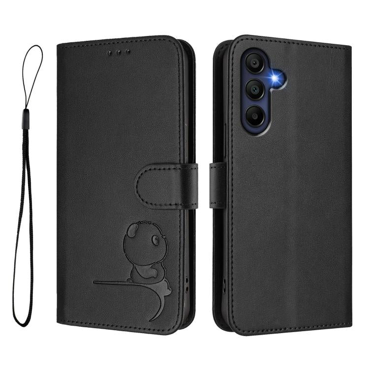 For Samsung Galaxy A16 4G / 5G Litter Panda Embossing RFID Leather Phone Case with Lanyard