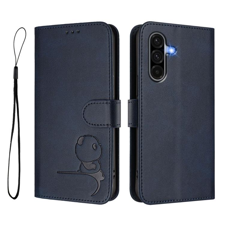 For Samsung Galaxy A36 5G Litter Panda Embossing RFID Leather Phone Case with Lanyard