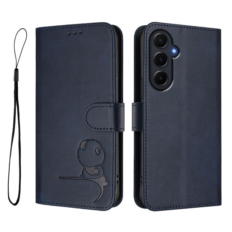For Samsung Galaxy A55 5G Litter Panda Embossing RFID Leather Phone Case with Lanyard