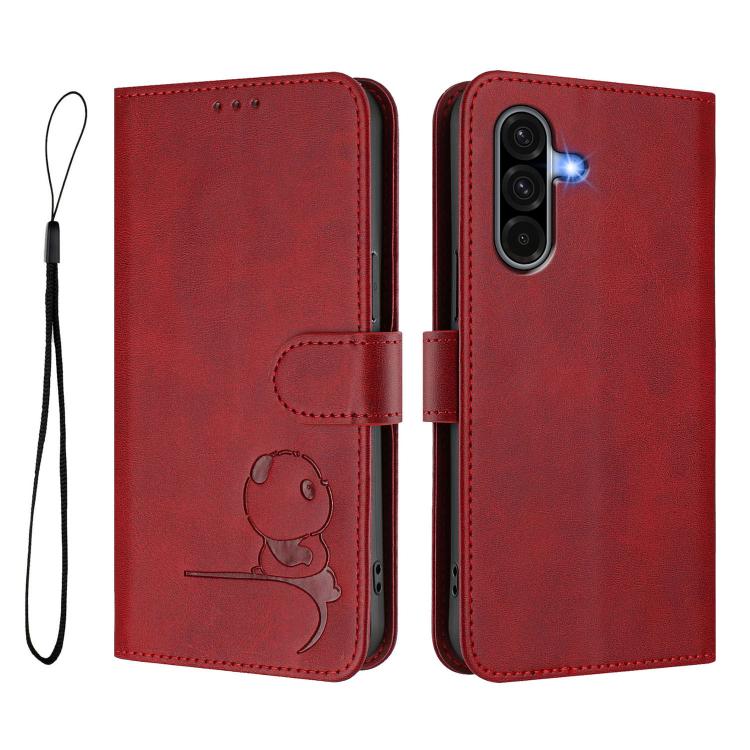 For Samsung Galaxy A56 5G / A36 5G Litter Panda Embossing RFID Leather Phone Case with Lanyard