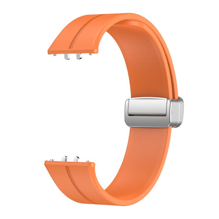 For Samsung Galaxy Fit 3 Magnetic Fold Silver Buckle Silicone Watch Band