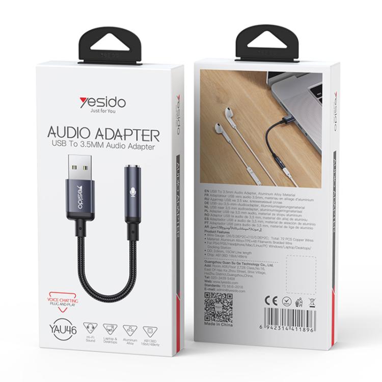 Yesido YAU46 USB to 3.5mm Aluminum Alloy Audio Adapter - Black