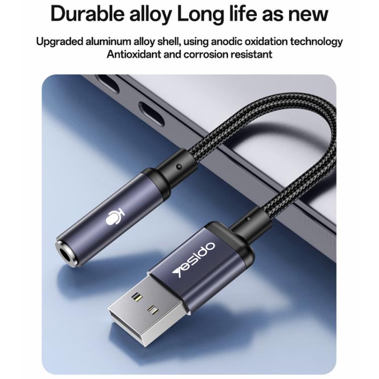 Yesido YAU46 USB to 3.5mm Aluminum Alloy Audio Adapter - Black