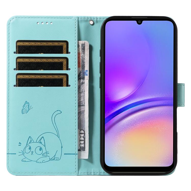 For Samsung Galaxy A07 5G Adorable Cat Embossed Pattern Flip Leather Phone Case