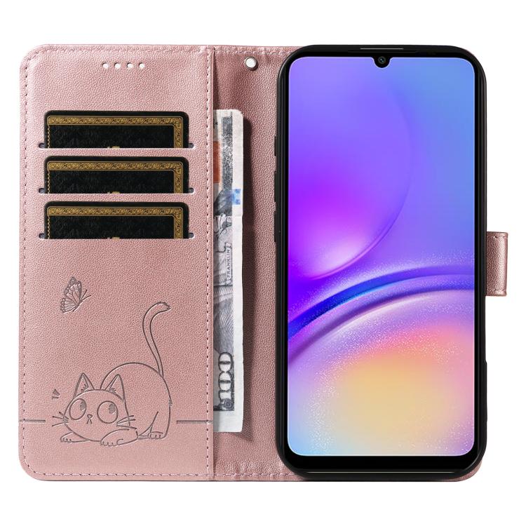 For Samsung Galaxy A07 5G Adorable Cat Embossed Pattern Flip Leather Phone Case
